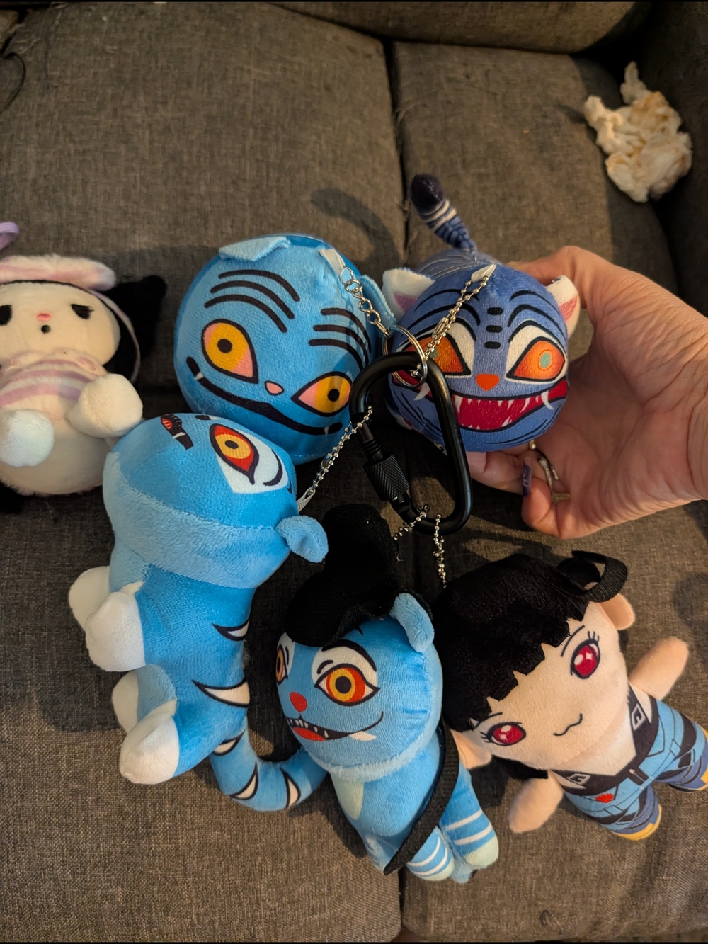 Blue Cartoon Cat Plush Keychain Set for Kids by